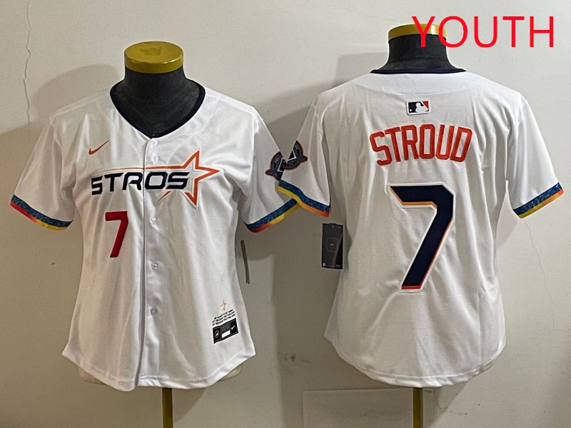 Youth Houston Astros #7 Stroud White Fourth generation Joint Name Nike 2025 MLB Jersey style 3